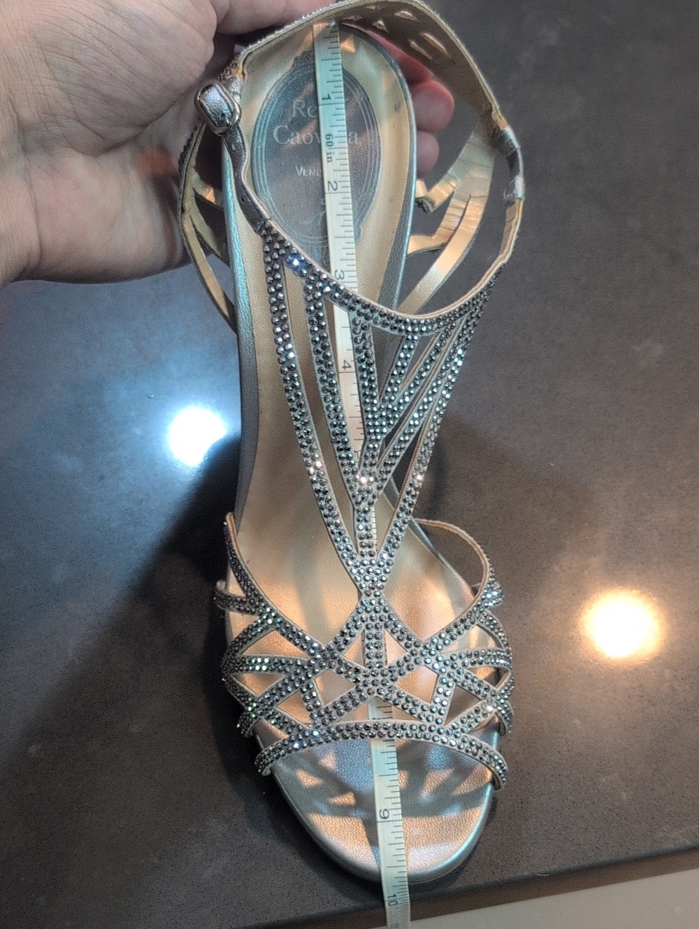 Rene Caovilla Silver Crystal-Strap Evening Sandal - Picture 6 of 8
